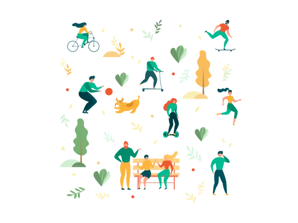 Outdoors Recreation Activity in Park Seamless Pattern  Illustration