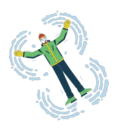 Outerwear winter guy making snow angel  Illustration