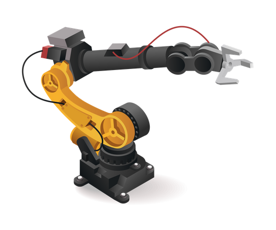 Outil technologique, bras de robot, pince, emballage industriel, usine, industrie avec intelligence artificielle  Illustration