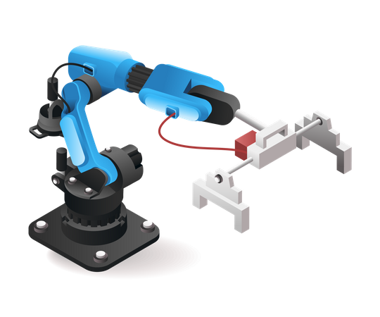 Bras de robot outil technologique transportant l'industrie de l'emballage avec intelligence artificielle  Illustration