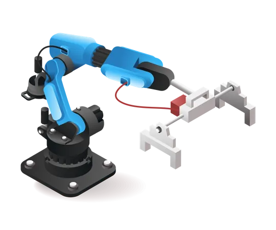 Bras de robot outil technologique transportant l'industrie de l'emballage avec intelligence artificielle  Illustration