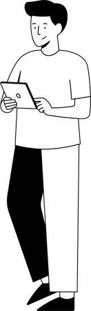 Outline Character Illustration  Man holding an iPad  Illustration