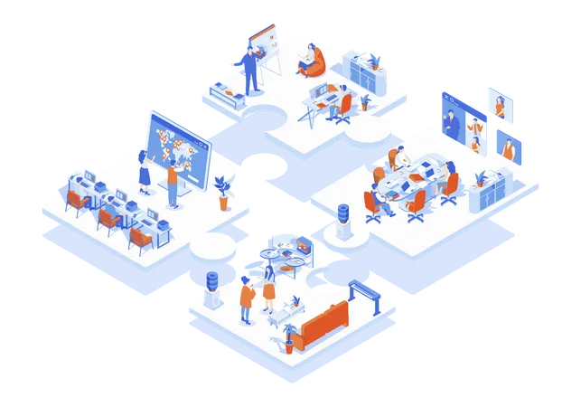 Outsourcing Company Concept 3 D Isometric Web Scene With Infographic People Working In International Company With Global Management And Online Teamwork Vector Illustration In Isometry Graphic Design Illustration