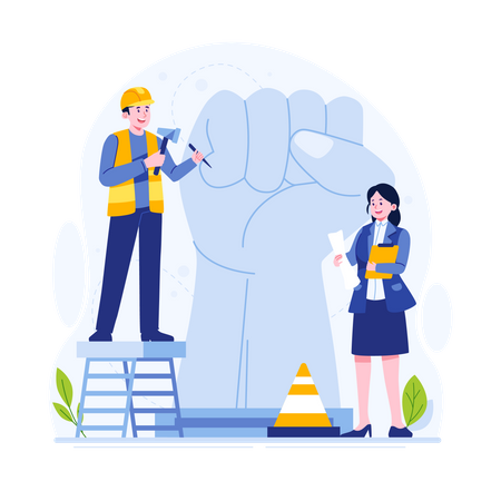 Ouvrier construisant une statue  Illustration