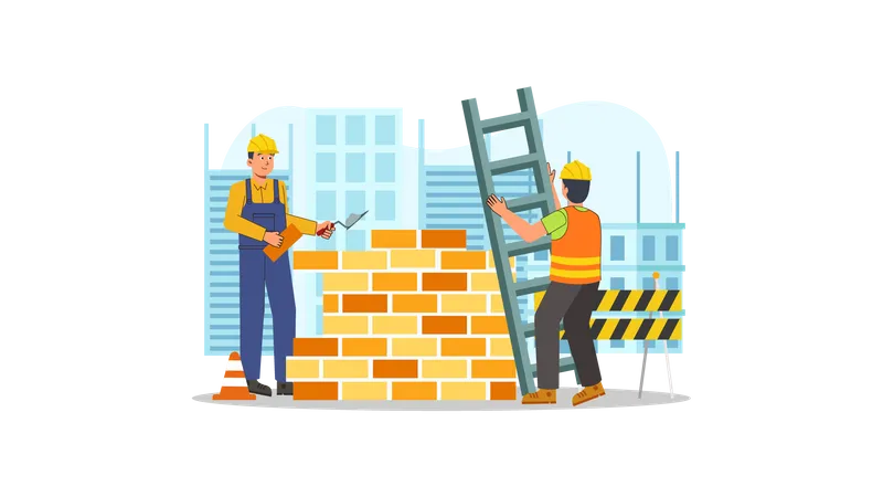 Mur de bâtiment de travailleur de la construction  Illustration