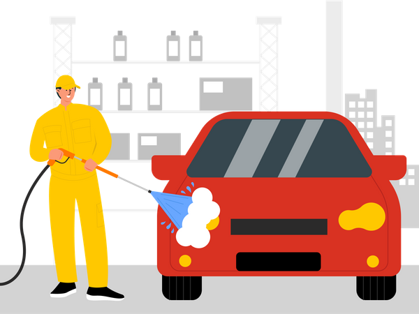 Ouvrier de lavage de voiture  Illustration