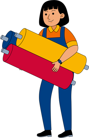 Ouvrier de machines textiles avec un rouleau de tissu  Illustration