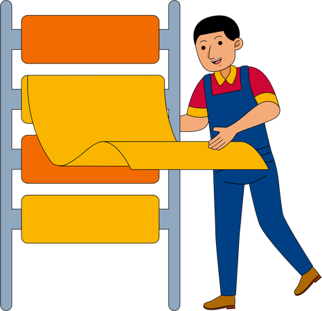 Ouvrier de machines textiles travaillant dans une usine  Illustration
