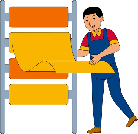 Ouvrier de machines textiles travaillant dans une usine  Illustration