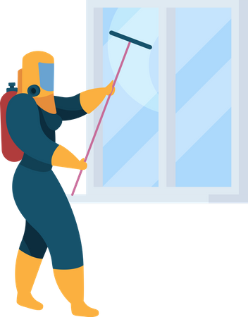 Travailleur de nettoyage, lavage de fenêtre  Illustration