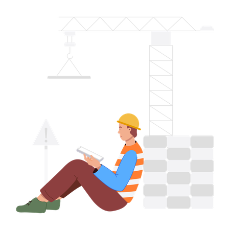 Ouvrier du bâtiment sur un chantier en construction  Illustration