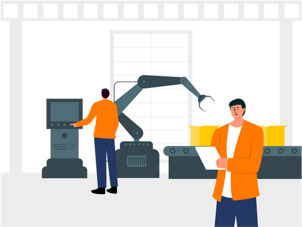 Ouvrier d'usine travaillant dans une unité de production  Illustration