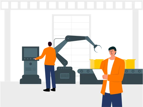 Ouvrier d'usine travaillant dans une unité de production  Illustration