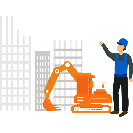 Travailleur regardant une machine de construction  Illustration