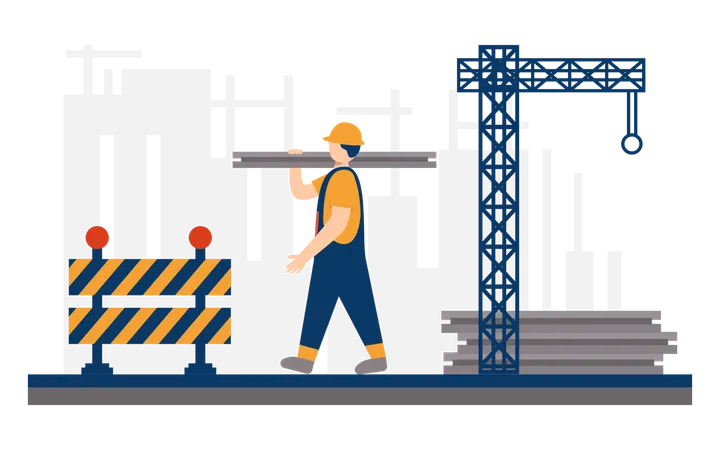 Ouvrier travaillant sur un chantier de construction  Illustration