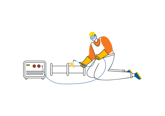 Ouvrier travaillant sur un chantier de soudage  Illustration