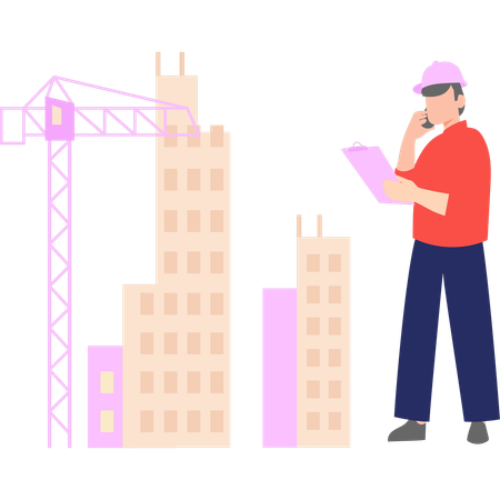 Le travailleur travaille sur un chantier de construction  Illustration