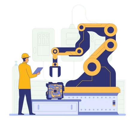 Travailleur utilisant un bras robotisé dans l'industrie  Illustration
