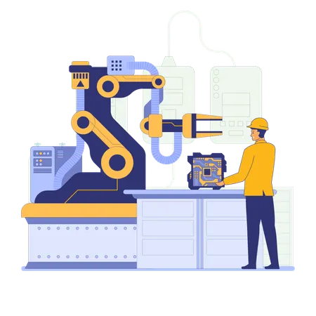 Travailleur utilisant un bras robotisé dans l'industrie  Illustration