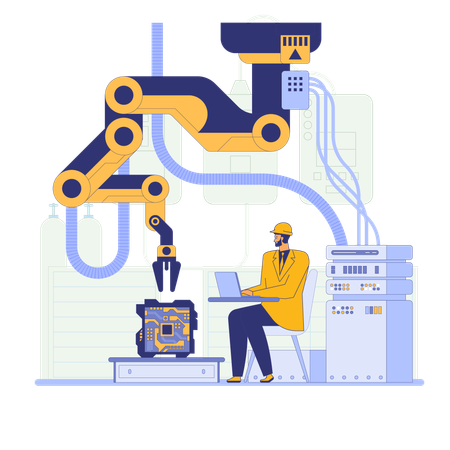 Travailleur utilisant un bras robotisé dans l'industrie  Illustration