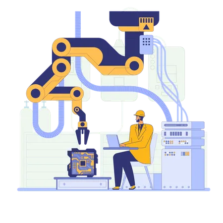 Travailleur utilisant un bras robotisé dans l'industrie  Illustration