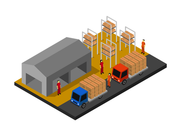 Travailleurs d'entrepôt chargeant des boîtes dans un camion  Illustration