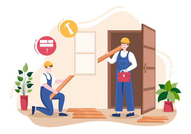 Ouvriers installant une inondation  Illustration