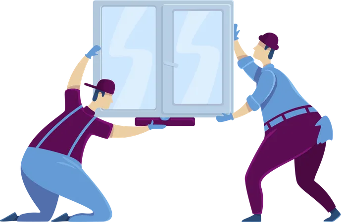 Ouvriers installant une fenêtre  Illustration