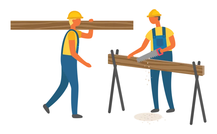 Ouvriers travaillant sur un chantier de construction  Illustration