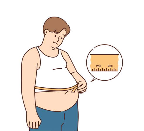 Over size man measuring waist  Illustration