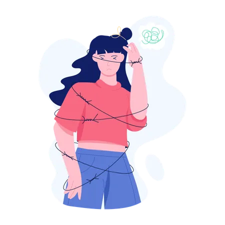 Over-thinker girl  stucked  Illustration