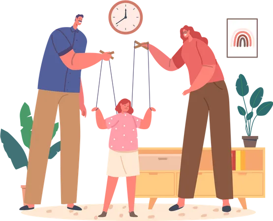 Overbearing Parents Manipulate Their Childs Every Move Treating Them Like A Marionette Pulling The Strings Of Control And Denying Autonomy Cartoon People Vector Illustration Illustration
