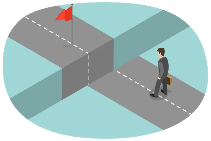 3 D Isometric Flat Vector Conceptual Illustration Of Overcoming Obstacle On Road Process Of Achieving Target Illustration