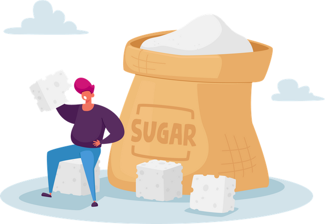 Overdose Glucose Eating Problem and Sugar Addiction Illustration
