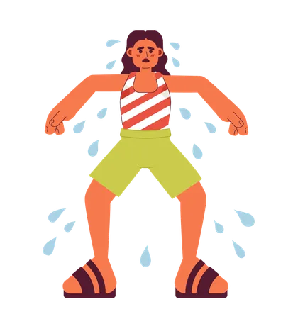 Overheated woman with sweaty underarms  Illustration