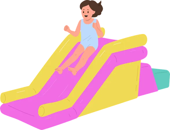 Overjoyed little girl having fun with water sliding ride  Illustration