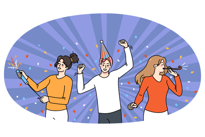 Overjoyed people have fun celebrate party together  Illustration