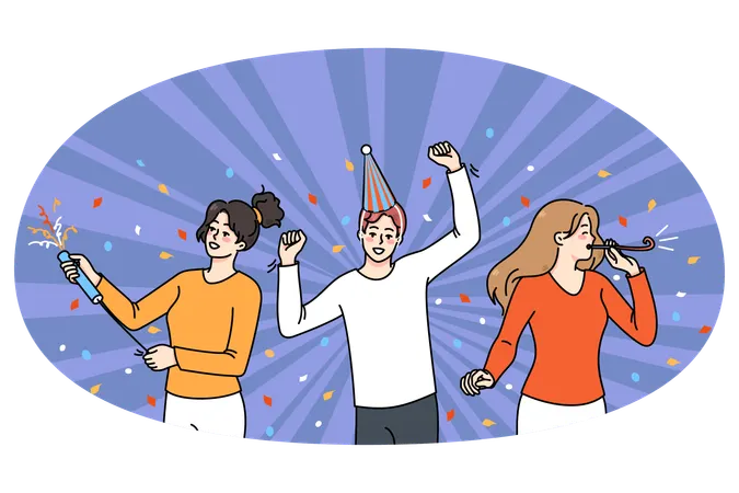Overjoyed people have fun celebrate party together  Illustration