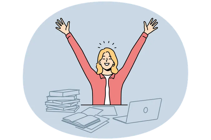 Overjoyed woman excited with finish task on laptop  Illustration