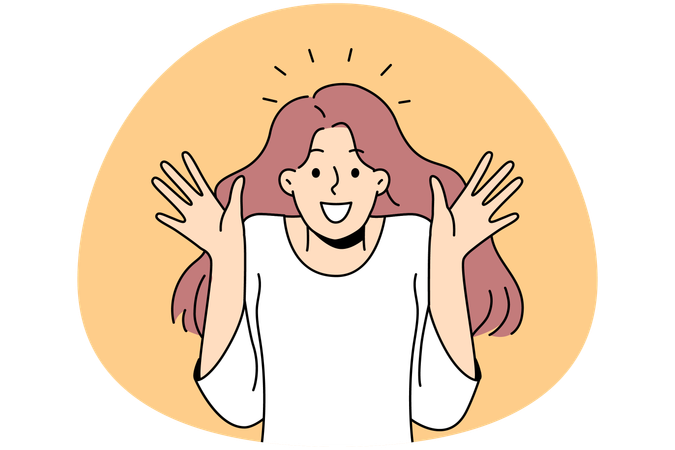 Overjoyed young woman feel astonished and surprised  Illustration