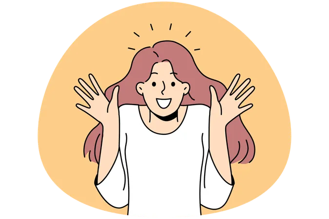 Overjoyed young woman feel astonished and surprised  Illustration