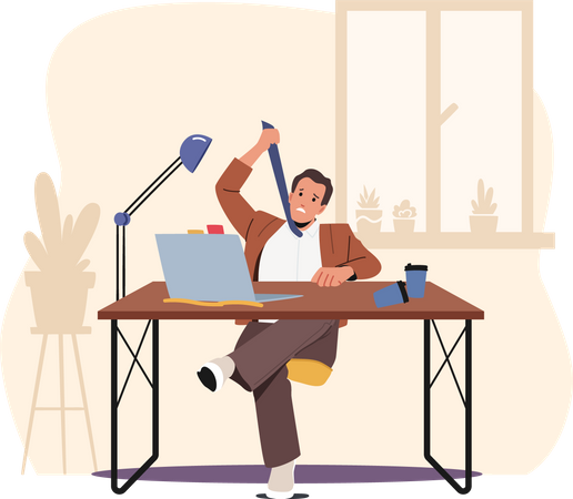 Overload Businessman Choke himself with Tie  Illustration