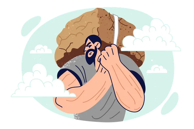 Overload Man With Giant Stone Behind Back Symbolizing Burden Of Responsibility And Pressure Caused By Stress Overload Guy Carries Too Much Burden Causing Fatigue And Chronic Illness Illustration