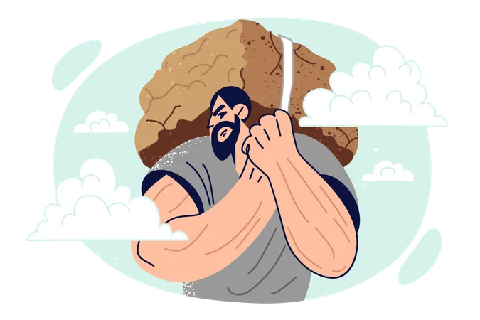 Overload man with stone behind back symbolizing burden responsibility and pressure caused by stress  Illustration