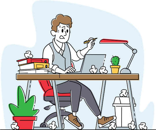 Overloaded stressed employee completing work  Illustration