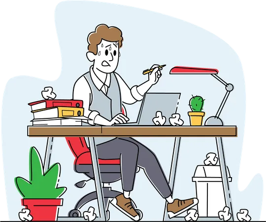 Overloaded stressed employee completing work  Illustration