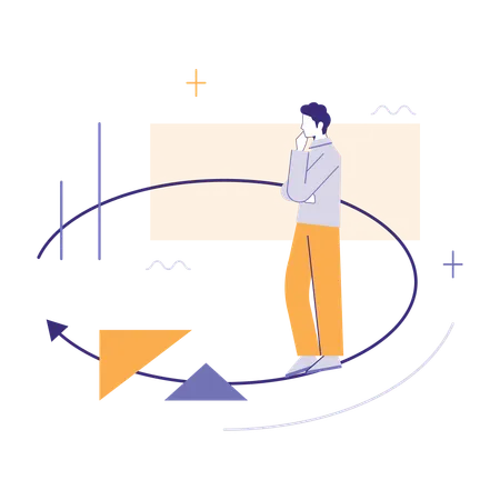 Overthinking Anxiety And Stress Caused By Thinking Too Much Trouble In Decision Making Confusing Thoughts Hyperfixation Movement In A Circle Flat Vector Illustration Illustration
