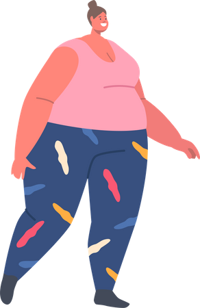 Overweight fat woman running  Illustration