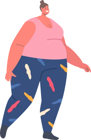 Overweight fat woman running  Illustration