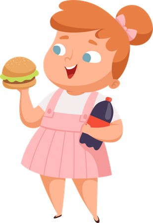 Overweight Girl Eating Burger Illustration